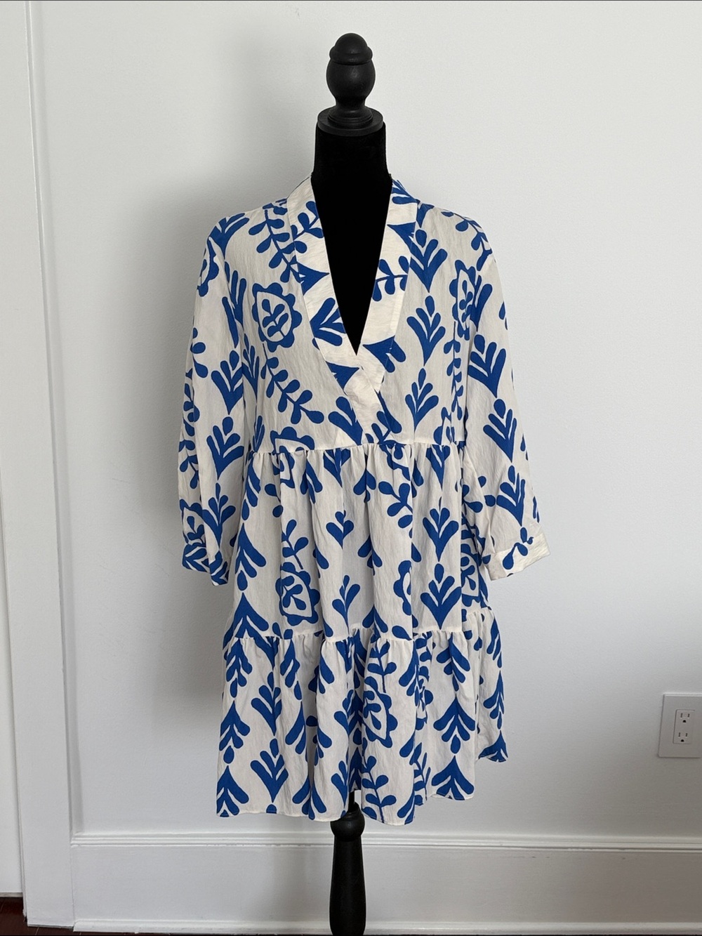 Zara White and Blue Mini Dress